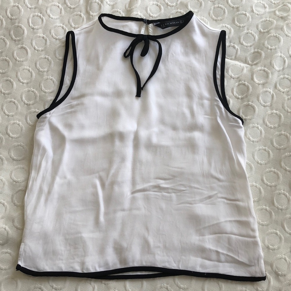 Zara Black Piping Bow Top